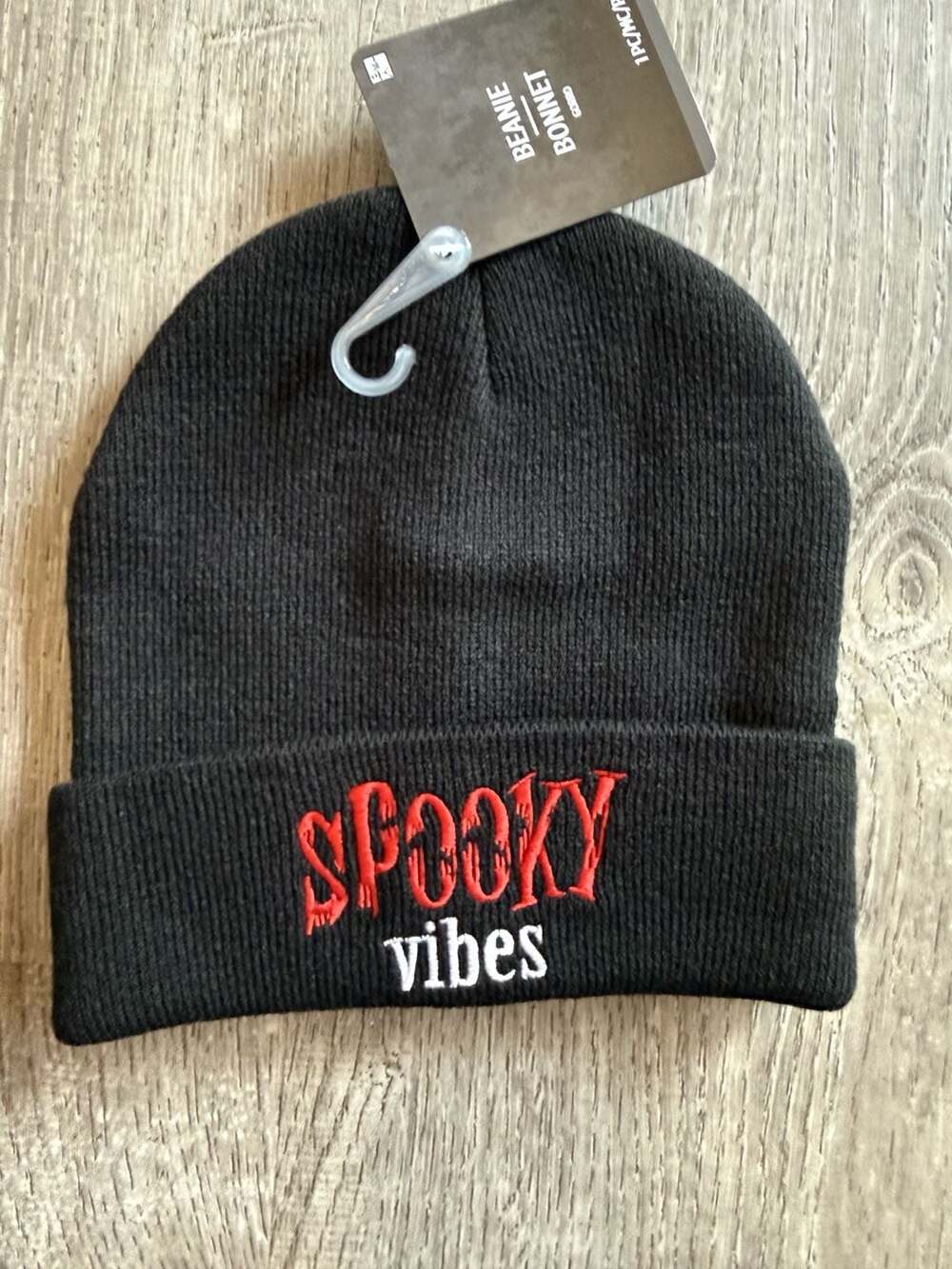 Spooky Vibes Embroidered Cuffed Beanie Black